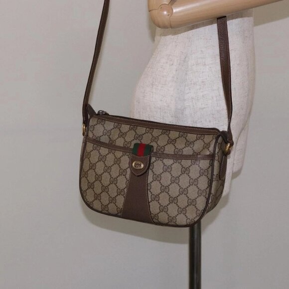GUCCI GG Supreme Web Sherry Line Shoulder Bag Beige Gold - Picture 1 of 16
